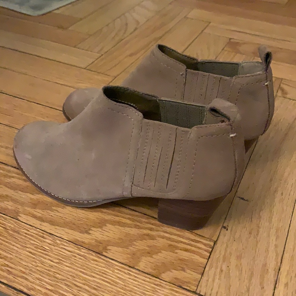 Beige suede wedge booties